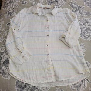 Casablanca White Cotton Gauze Button Up Long Sleeve Shirt Size Small EUC